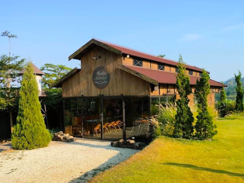 Rustic market by valley view